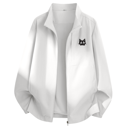MINISO American Outdoor Urban Functional Patchwork Line Design Minimalist Fun Black Cat Print Casual Structured Loose Drop Shoulder Wear-Resistant Warm High Street Solid Color Versatile Zip Stand Collar Open-Front Jacket Men's