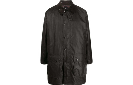 BARBOUR FW23 Solid Color Pointed Collar Casual Long Sleeve Waxed Jacket Coat Men's Black