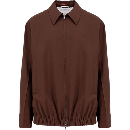 GUCCI SS25 Solid Wool Twill Pointed Collar Zip Closure Long Sleeve Jacket Coat Men's Brown