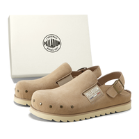 Palladium Spring/Summer Cow Suede Leather Sandals Retro Fashion Rivet Open-Toe Mules One-Step Wear Home Casual Versatile Height Increase 5cm Anti-Slip Anti-Collision Metal Buckle Anti-Slip Heel Birkenstock Shoes Unisex Светлый хаки [рекомендуется брать меньшего размера]