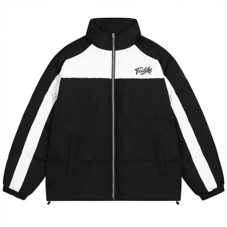 TeddyClub Series American Vintage Color Block Letter Logo Printed Windproof Cold Resistant Loose Fit Stand Collar Thickened Warm Puffer Jacket