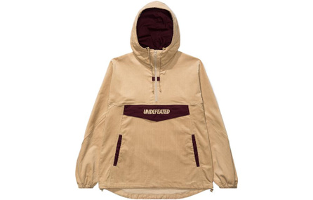 UNDEFEATED 5-Stripe Letter Logo Casual Corduroy Half-Zip Hooded Pullover Jacket Unisex