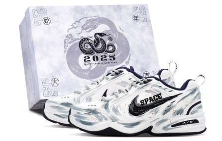 [Custom Sneakers] Nike Air Monarch 4 DEER 'Wild Party' Graffiti Theme Irregular Style Retro Trendy Gift Box Edition Anti-Slip Wear-Resistant Heightening Low-Top Dad Shoes Unisex White Blue