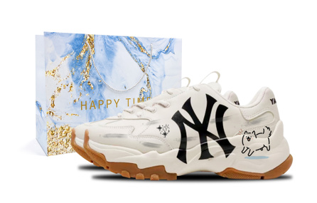 [Custom Sneakers] MLB Big Ball Chunky Cute Puppy Gift Bag Style Fashion Casual Street Commute Wear-Resistant Breathable Low-Top Dad Shoes Unisex Light Beige