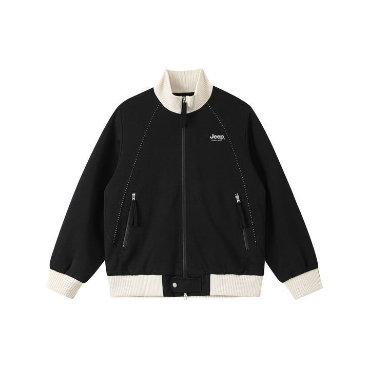 Jeep American Retro Maillard Clear Structure Splicing Contrast Stitching Design High Street Colorblock Ribbed Baseball Uniform Daily Outdoor Outing Long Sleeve Jacket Coat Unisex