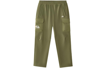 FILA KIDS Letter Mid-Rise Fleece-Lined Warm Casual Pants Youth Military Green