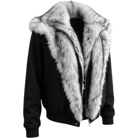 SOCKKEY Polar Wolf King Mountain Eagle American Fashion High Street Cleanfit Faux Wolf Fur Fake Two-Piece Double Layer Fur Collar Extreme Cold Outdoor Windproof Warm Streetwear Edgy Trendy Comfortable Versatile Bomber Harrington Padded Jacket Coat Unisex