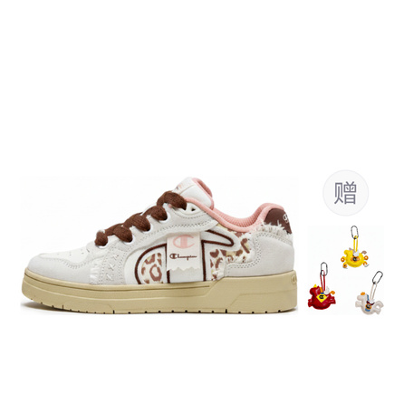 Champion SS26 Ribbon Shoes Retro Simple Contrast Color Low-Top Skate Shoes Unisex Cream White/Caramel Brown