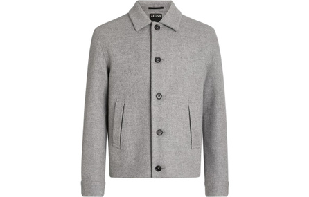 Zegna Solid Color Single-Breasted Casual Utility Jacket Coat Men's Linen Grey