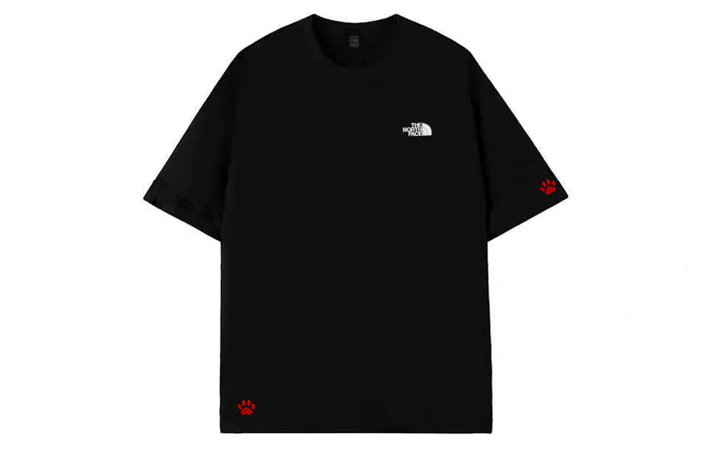 Custom ApparelThe North Face BASIC Mysterious Black Pink Embroidery Cat Paw Campus Style Sport Casual Round Neck Short Sleeve T-Shirt Unisex