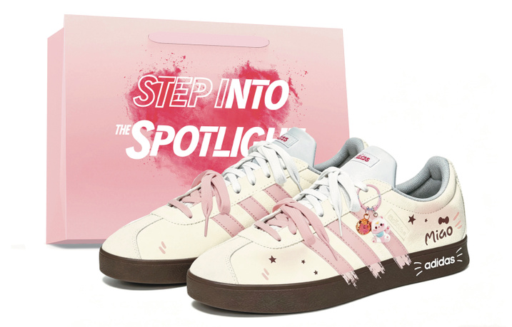 [Custom Sneakers] adidas VL COURT 2.0 Cat Whisper Gift Bag Sweet Fresh Cute Girl Simple Girlfriend Non-Slip Cushioning Low-Top Skate Shoes Unisex Beige Pink
