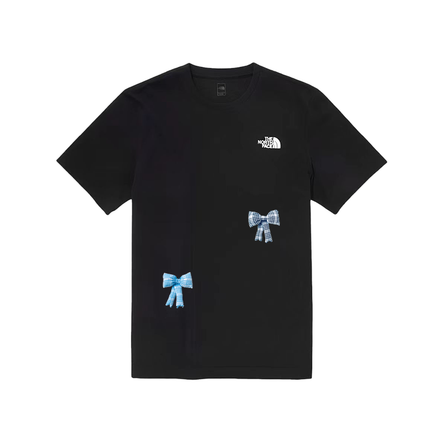 [Custom Apparel] THE NORTH FACE American Retro Fashion Bow 3D Embroidered Crew Neck Casual Versatile Short Sleeve T-Shirt Unisex Black
