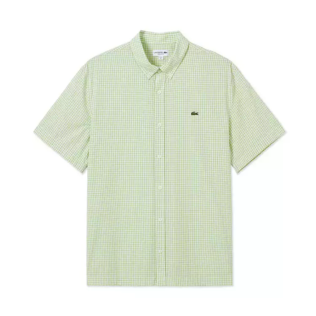 LACOSTE Vintage Fine Plaid Notch Collar Button Short Sleeve Shirt Men's