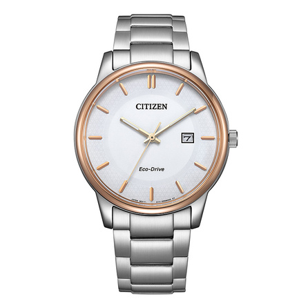 CITIZEN Stainless Steel Strap Date Display Eco-Drive Quartz Movement Men's Watch White Dial