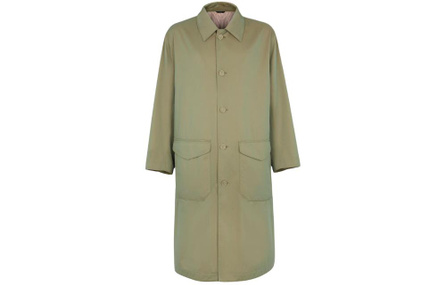 FENDI Green Coated Cotton Trench Coat Solid Button Long Sleeve Mid-Length Coat Men's Green