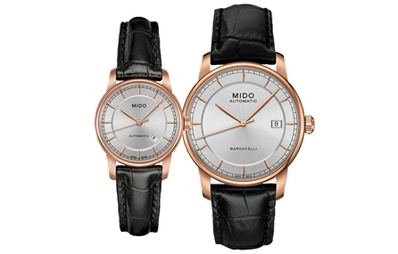 MIDO Baroncelli Collection Automatic Mechanical Movement Unisex Couple's Leather Strap Watch Long Power Reserve Swiss Watch 38mm Silver Dial M7600.3.10.4 Pair