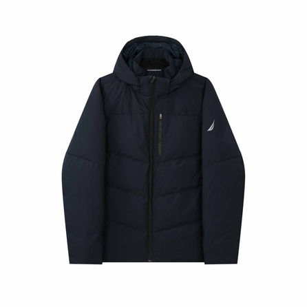 NAUTICA Hooded Water-Repellent Reflective Print Adjustable Drawstring Hood Warm Down Jacket Men's