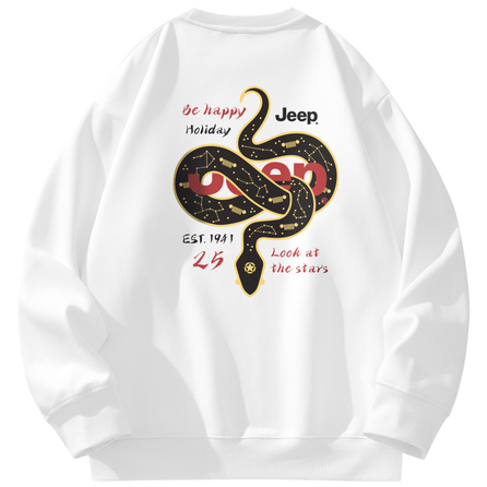 Jeep American Basic Solid Color Serpent Totem Casual Loose Fleece-Lined Round Neck Sweatshirt Unisex