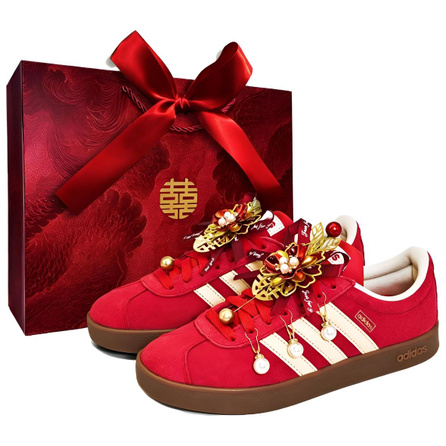 Custom Sneakers adidas Vl Court Classic "Lian Li Zhi He" Chinese Style Premium Festive Wedding Shoes Gift Bag German Training Shoes Unisex Red Gold