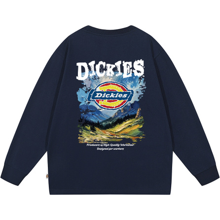 Dickies American Trendy Street Style Hand-Drawn Cartoon Anime Print Daily Commute Loose Casual Lazy Versatile Crew Neck Long Sleeve Soft Pure Cotton T-Shirt Men's