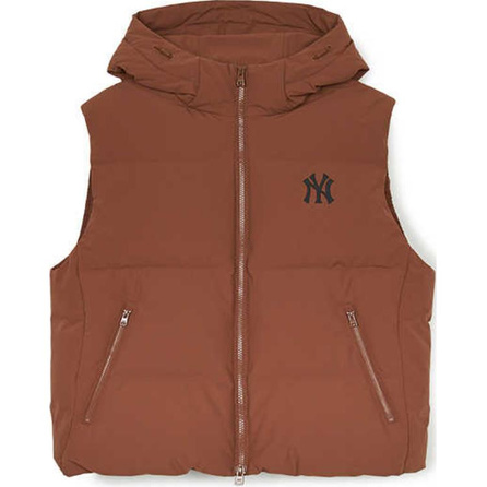 MLB New York Yankees Hooded Zip-Up Fashion Minimalist Down Vest Unisex Light Brown
