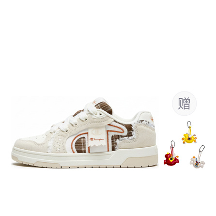 Champion SS26 Ribbon Shoes Retro Simple Contrast Color Low-Top Skate Shoes Unisex Cream Apricot/Oxidized Orange