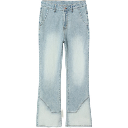 Jeep Casual Series American High Street Vintage Distressed Wash Bleached Patchwork 3D Cutting Loose Comfortable Fashion Versatile Slimming Height-Enhancing Daily Commute Casual Sports Trendy Long Pants Floor-Length Slight Flare Jeans Unisex
