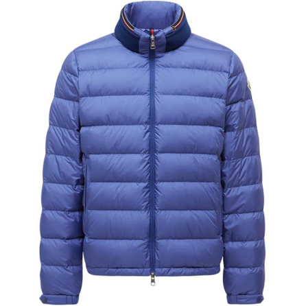 Moncler FW25 Brendann Series Goose Down Solid Color Short Pull-Out Hooded Long Sleeve Zip Ribbed Puffer Jacket Men's Blue