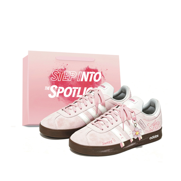 Custom Sneakers adidas VL COURT 2.0 'Cherry Blossom Man' Gift Bag Sweet Fresh Cute Girl Simple Girlfriend Anti-Slip Wear-Resistant Lightweight Low-Top Casual Skate Shoes Unisex White Pink