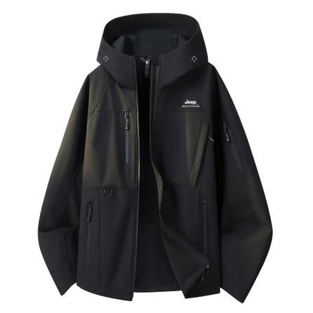 Jeep Mountain Outdoor All-Weather Lightweight Casual Sports Commute Windproof Water-Repellent Skin-Friendly Soft Warm Wear-Resistant Loose Comfortable Lightweight Breathable Hooded Fashion Minimalist Basic Multi-Functional Softshell Jacket Unisex
