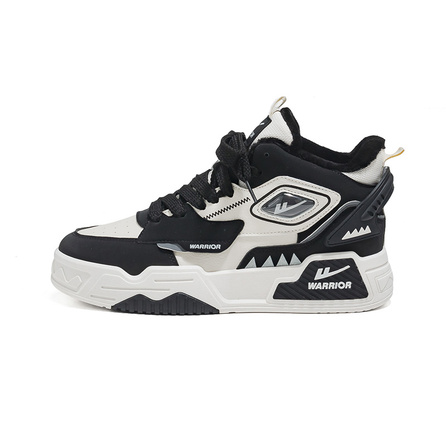 Warrior Fashion Casual Winter Fleece-Lined High-Top Sneakers Men's Black/Beige