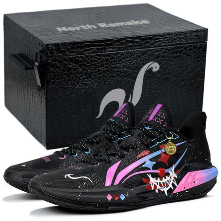 [Custom Sneakers] LiNing Light Speed 3 Boom Technology Neon Clown Gift Box Graffiti Dark Street Trendy Cushioning Anti-Slip Low-Top Basketball Shoes Men's Black Pink Purple