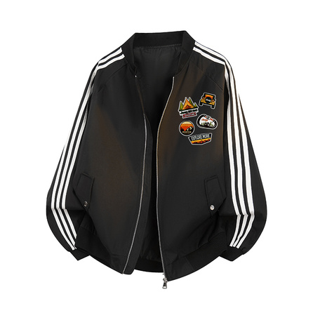 Jeep American Vintage Simple Logo Print High Street Fashion Versatile Unisex Side Stripe Colorblock Baseball Jacket Unisex