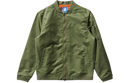 UNDEFEATED SS24 Five-Stripe Letter Logo Inner Color Block Design Bomber Jacket Coat Unisex