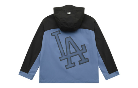 MLB Los Angeles Dodgers Basic Series 25FW Water-Repellent Fashion Versatile Personality Trendy Casual Outdoor Sport Comfort Back Large Logo Hooded Drawstring High Neck Color Block Windbreaker Unisex Light Blue