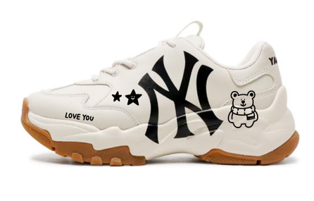 Custom Sneakers MLB Big Ball Chunky Synthetic Leather Bear Stars Fashion Casual Street Commute Wear-Resistant Breathable Low-Top Dad Shoes Unisex Light Beige