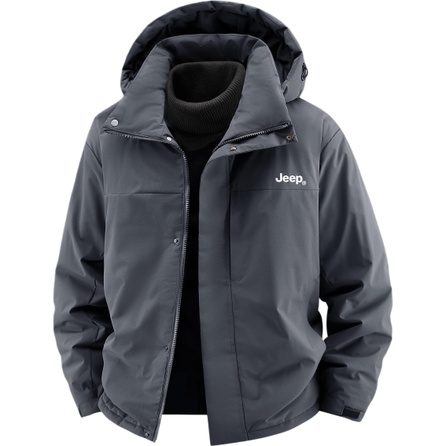 Jeep Classic Series American Retro Outdoor Sports Multifunction Warmth Cold Protection Brand Logo Minimalist Versatile Comfort Detachable Hood Casual Fleece-Lined Thick Daily Commute Solid Color Basic Jacket Padded Coat Men's