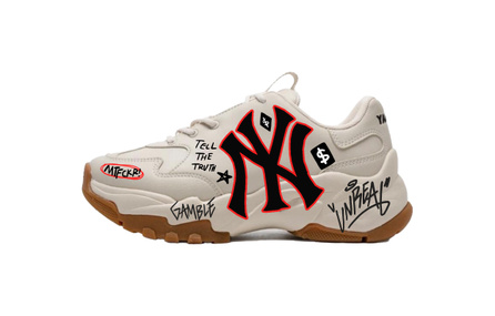 Custom SneakersMLB Big Ball Chunky Graffiti Statement Fashion Casual Street Commute Wear-Resistant Breathable Low-Top Dad Shoes Unisex Light Beige