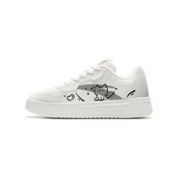 Custom Sneakers Anta Cloud Meow Niche Campus Style Couple Cute Versatile White Shoes Comfortable Synthetic Leather Artistic Hand-Painted Graffiti Street Shock-Absorbing Wear-Resistant Anti-Slip Low-Top Skate Shoes Unisex White серый