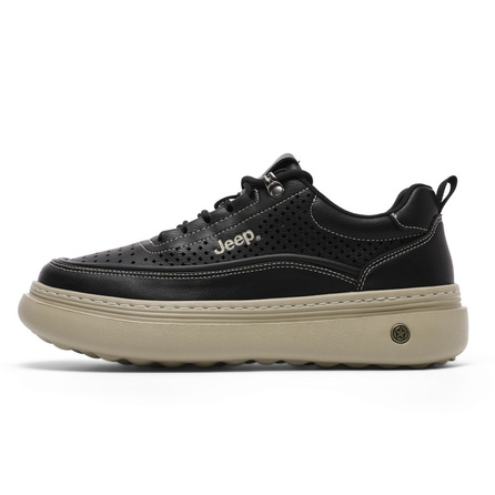 Jeep Men's Shoes Summer Breathable Hollow Thin Comfortable Versatile Thick Sole Height Increasing Business Commute Shock-Absorbing Non-Slip Wear-Resistant Lightweight Low-Top Casual Shoes Men's