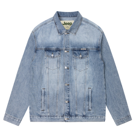 Jeep Vintage Washed Bamboo Knot Pocket Contrast Stitching American High Street Vibe Versatile Commute Trendy Denim Jacket Unisex