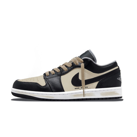 [Custom Sneakers] Jordan Air Jordan 1 Caramel Dune Leather Earthy Distressed Color Couple Daily Versatile Premium Classic Anti-Slip Low-Top Retro Basketball Shoes Unisex Black Brown