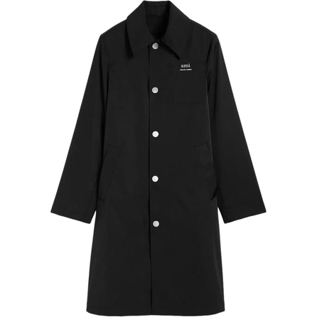 AMIPARIS Twill Logo Solid Color Button-Up Jacket Coat Men's Black