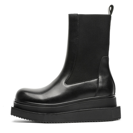 V ZERO FIVE Microfiber Leather Thick-Sole British Retro Minimalist Mid-Calf Chelsea Boots Unisex Black