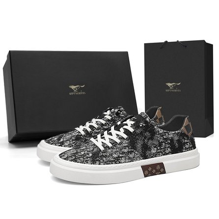 SEPTWOLVES Winter American High Street Versatile Campus Retro Chanel-Inspired Fashion Graffiti Sketch Print Casual Trendy Comfortable Lightweight Wear-Resistant Breathable Cushioning Platform Low-Top Skate Shoes Men's