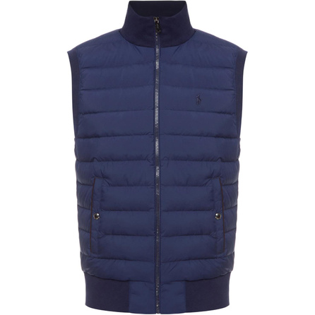 Polo Ralph Lauren Pony Logo Embroidery Stand Collar Knit Patchwork Down Vest Men's Navy