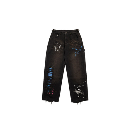 Mitchell & Ness x PHANTACI Collaboration x STASH Collaboration Fantasi Street Splatter Ink Graffiti Washed Distressed Casual Pants Unisex