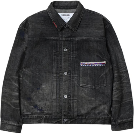 NEIGHBORHOOD SS26 Distressed Heavy Fade Hand-Embroidered Contrast Piping Casual Denim Jacket Unisex