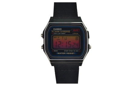 Custom Watch CASIO Modified Series Gift Box Rainbow Gradient Crystal 10-Year Battery A159WA-N1D Modified - Steel Square Neon Rainbow Quartz Movement Nylon Strap Japanese Korean Watch Unisex Black Dial