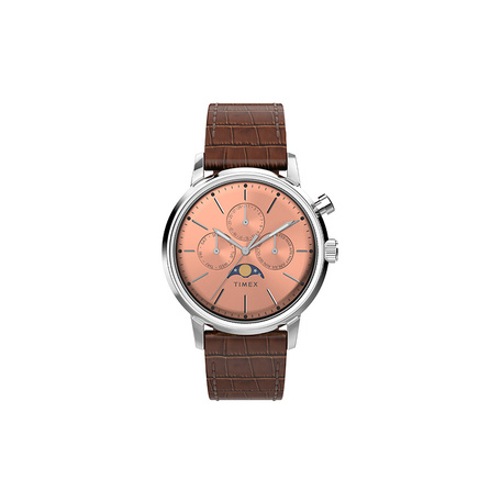 TIMEX Wristwatch Quartz Movement Leather Strap 40mm Beige Dial Men's Watch 50m Water Resistant